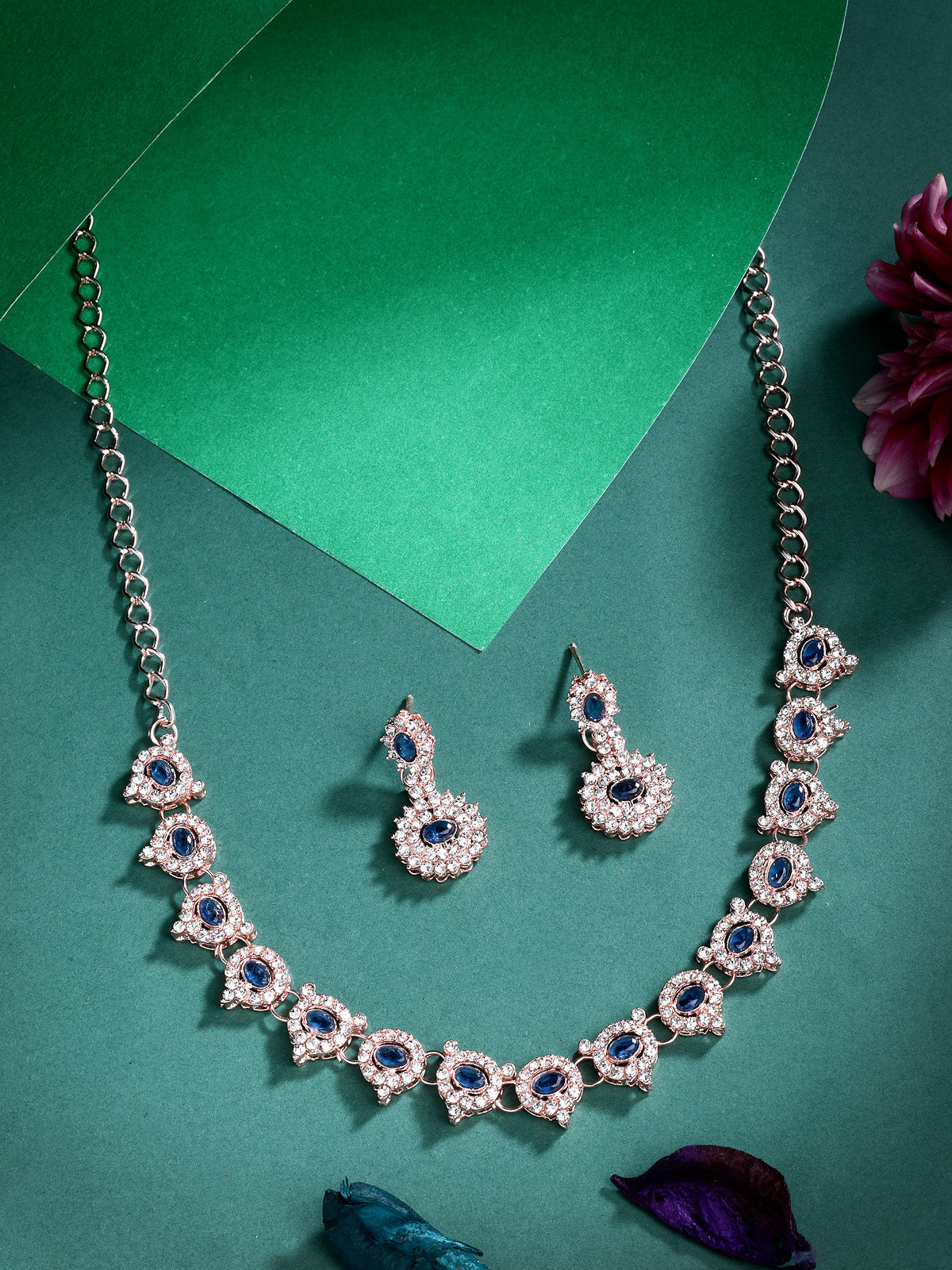 Sukkhi Beautiful Stylish Gold Plated AD Stones Studded Blue Choker Necklace Set with Drop Earrings Jewellery for Women & Girls|Jewellery for Party, Wedding, and Festive Occasions for Women|NS107481