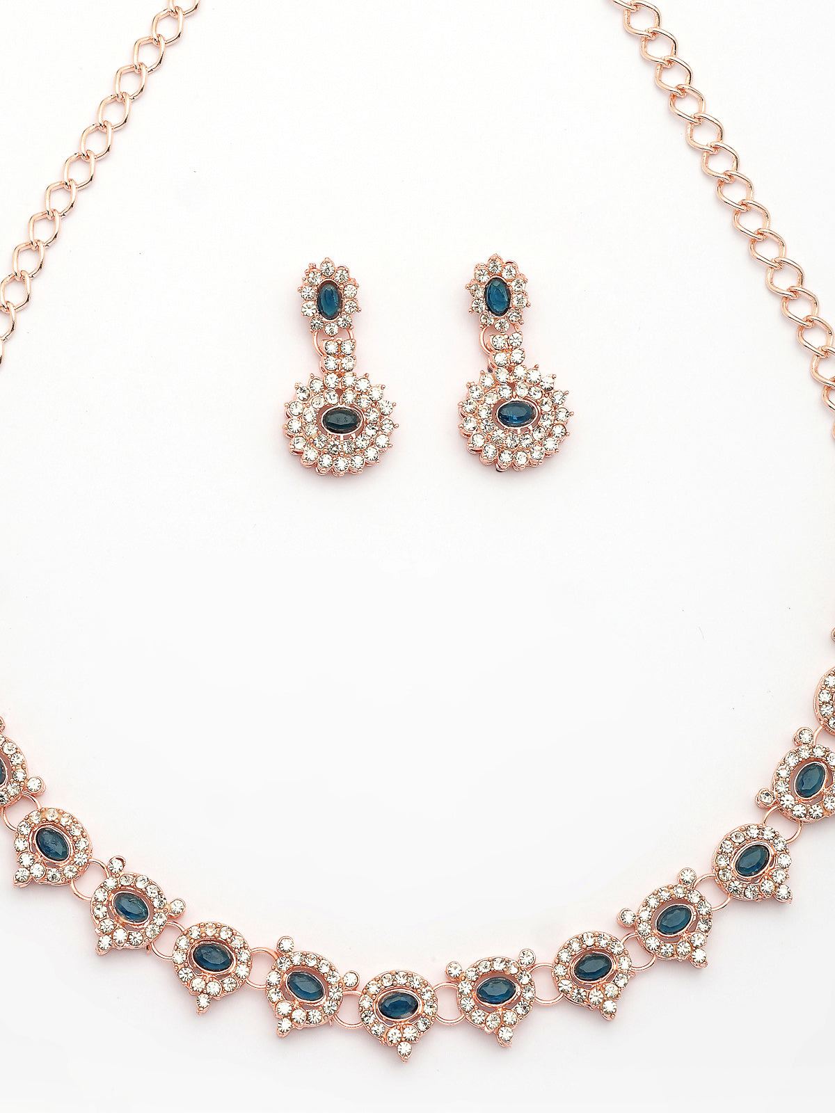 Sukkhi Beautiful Stylish Gold Plated AD Stones Studded Blue Choker Necklace Set with Drop Earrings Jewellery for Women & Girls|Jewellery for Party, Wedding, and Festive Occasions for Women|NS107481