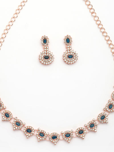 Sukkhi Beautiful Stylish Gold Plated AD Stones Studded Blue Choker Necklace Set with Drop Earrings Jewellery for Women & Girls|Jewellery for Party, Wedding, and Festive Occasions for Women|NS107481