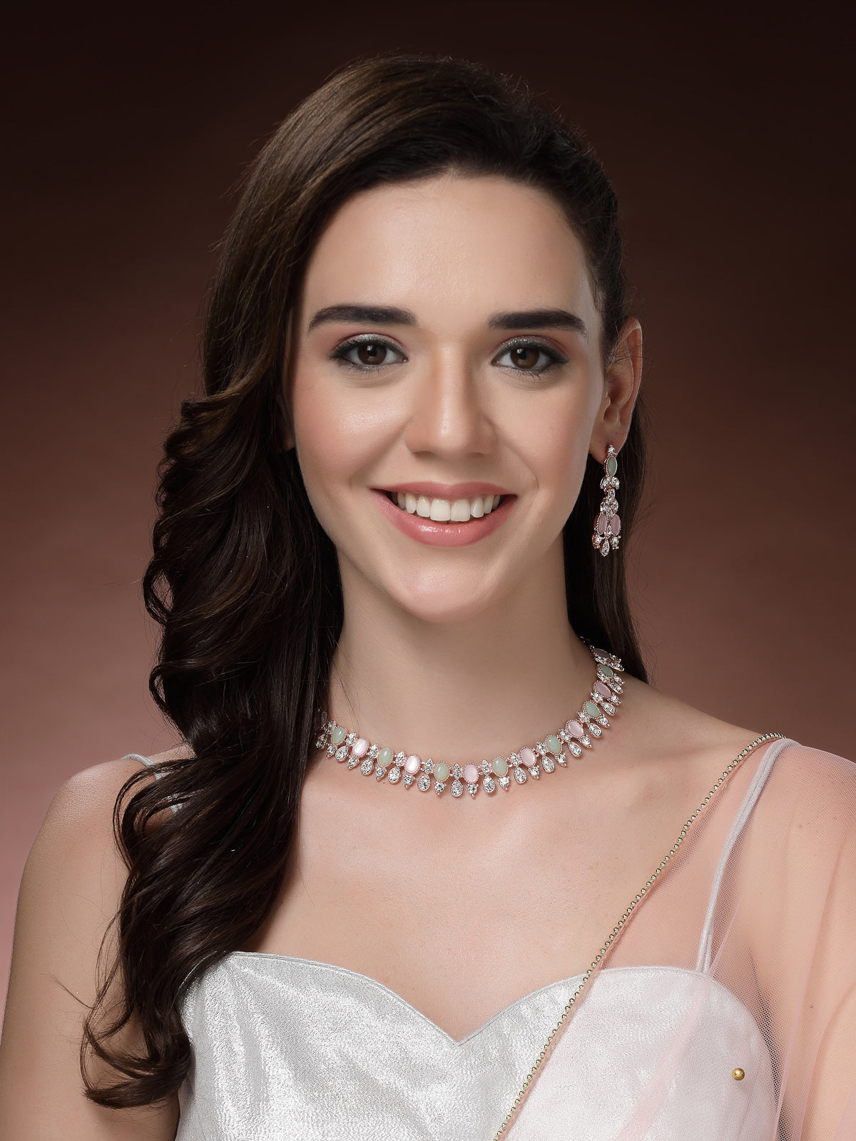 Sukkhi Vintage Stylish Rose Gold Plated AD Stones Studded Choker Necklace Set with Dangle Earrings Jewellery for Women & Girls|Jewellery for Party, Wedding, and Festive Occasions for Women|NS107482