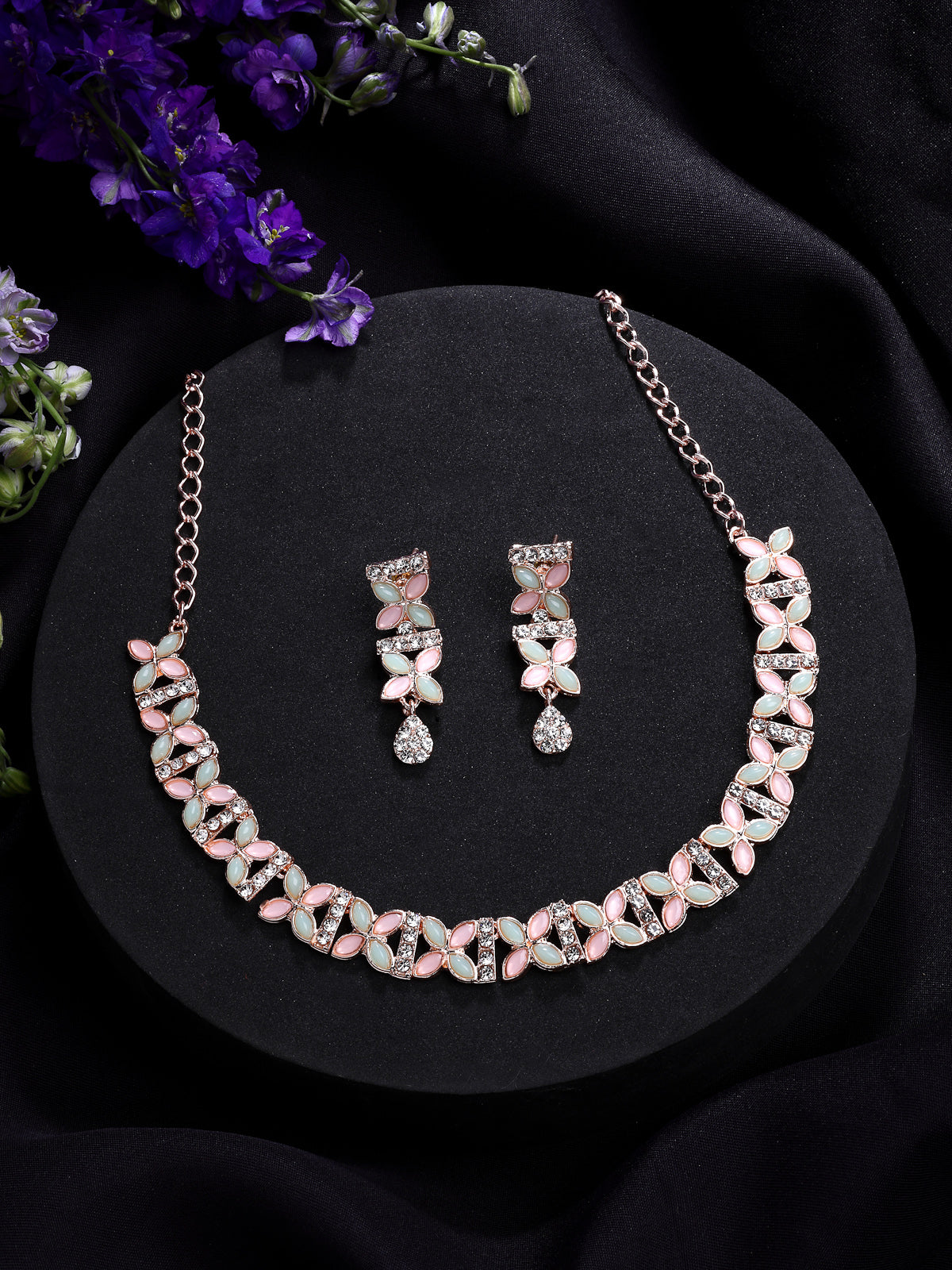 Sukkhi Glamorous Look with Gold Plated AD Stones Studded Choker Necklace Set with Drop Earrings Jewellery for Women & Girls|Jewellery for Party, Wedding, and Festive Occasions for Women|NS107483