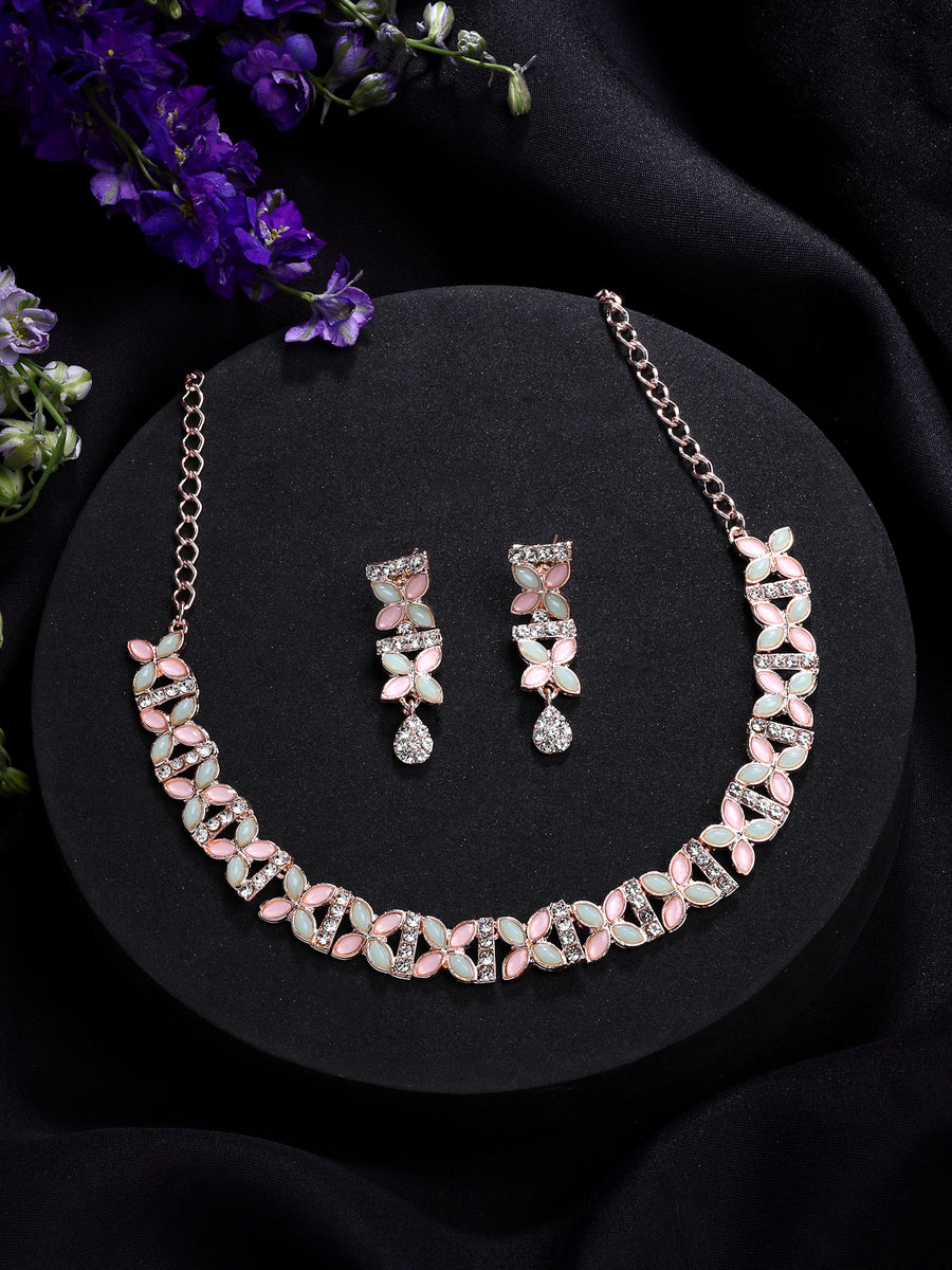 Sukkhi Glamorous Look with Gold Plated AD Stones Studded Choker Necklace Set with Drop Earrings Jewellery for Women & Girls|Jewellery for Party, Wedding, and Festive Occasions for Women|NS107483