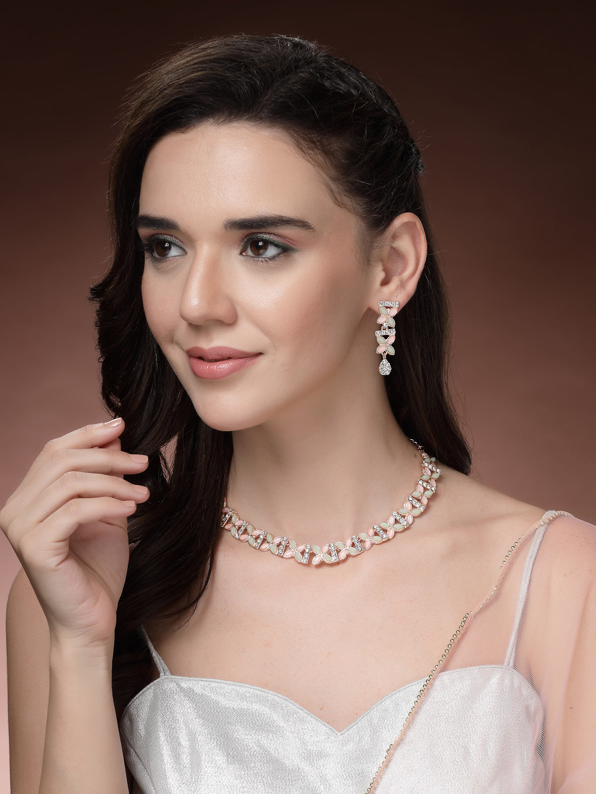 Sukkhi Glamorous Look with Gold Plated AD Stones Studded Choker Necklace Set with Drop Earrings Jewellery for Women & Girls|Jewellery for Party, Wedding, and Festive Occasions for Women|NS107483