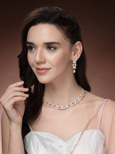 Sukkhi Glamorous Look with Gold Plated AD Stones Studded Choker Necklace Set with Drop Earrings Jewellery for Women & Girls|Jewellery for Party, Wedding, and Festive Occasions for Women|NS107483