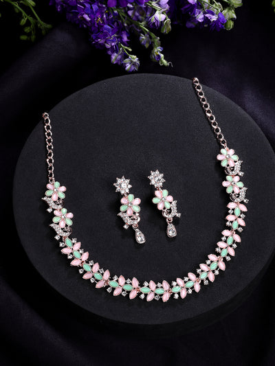 Sukkhi Latest Stylish Floral Design with AD Stones Gold Plated Choker Necklace Set & Dangle Earrings Jewellery for Women & Girls|Jewellery for Party, Wedding, and Festive Occasions for Women|NS107484