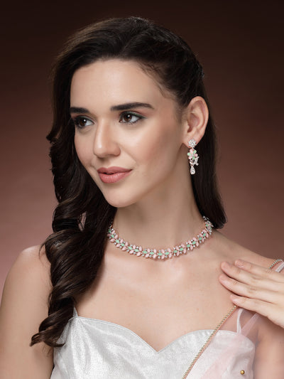 Sukkhi Latest Stylish Floral Design with AD Stones Gold Plated Choker Necklace Set & Dangle Earrings Jewellery for Women & Girls|Jewellery for Party, Wedding, and Festive Occasions for Women|NS107484