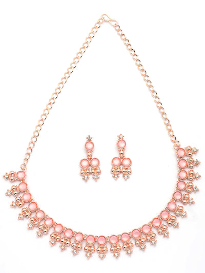 Sukkhi Pretty Pink with Gold Plated AD Stones Studded Choker Necklace Set with Drop Earrings Jewellery for Women & Girls|Jewellery for Party, Wedding, and Festive Occasions for Women|NS107485