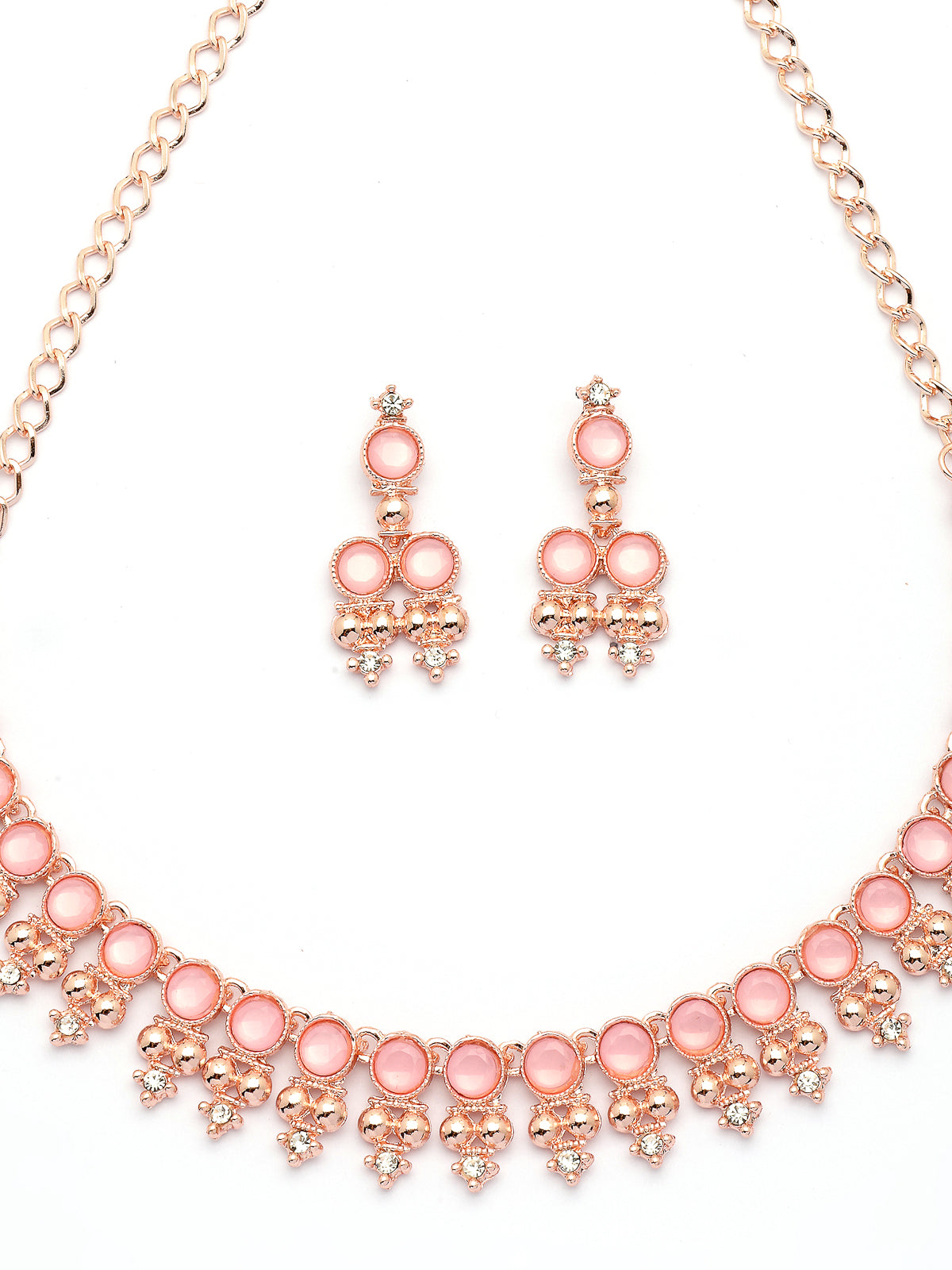 Sukkhi Pretty Pink with Gold Plated AD Stones Studded Choker Necklace Set with Drop Earrings Jewellery for Women & Girls|Jewellery for Party, Wedding, and Festive Occasions for Women|NS107485