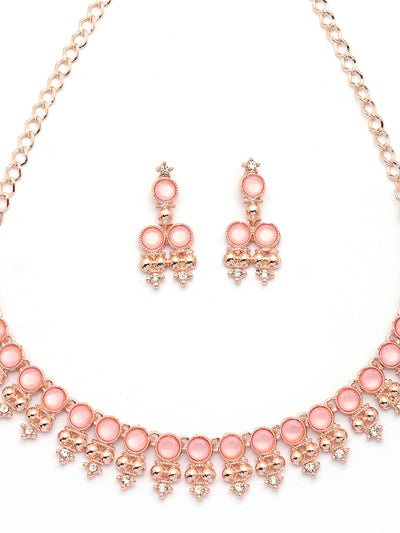 Sukkhi Pretty Pink with Gold Plated AD Stones Studded Choker Necklace Set with Drop Earrings Jewellery for Women & Girls|Jewellery for Party, Wedding, and Festive Occasions for Women|NS107485