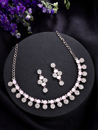 Sukkhi Beautiful Gold Plated Floral Design AD Stones Studded Choker Necklace Set with Drop Earrings Jewellery for Women & Girls|Jewellery for Party, Wedding, and Festive Occasions for Women|NS107486