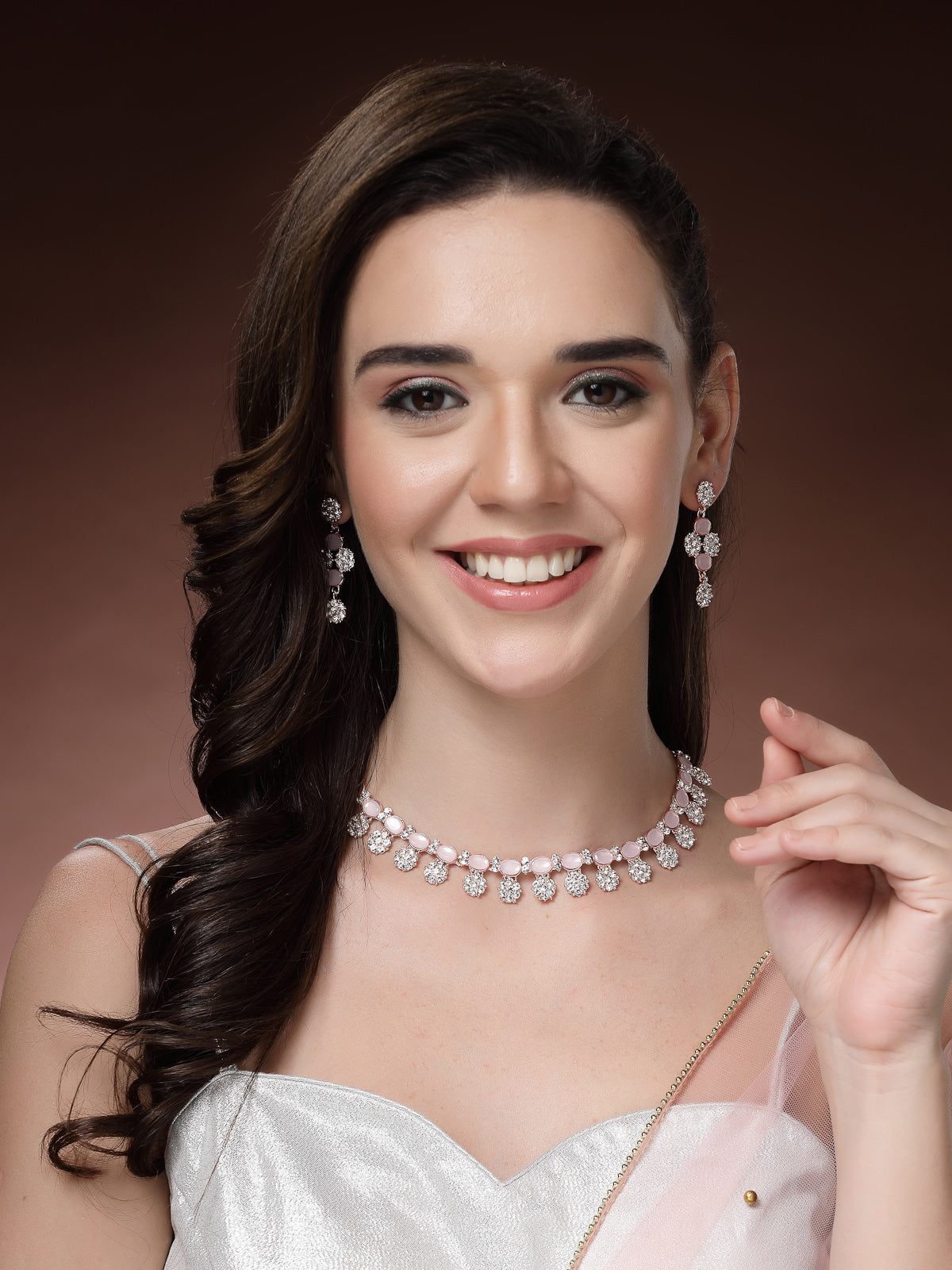 Sukkhi Beautiful Gold Plated Floral Design AD Stones Studded Choker Necklace Set with Drop Earrings Jewellery for Women & Girls|Jewellery for Party, Wedding, and Festive Occasions for Women|NS107486