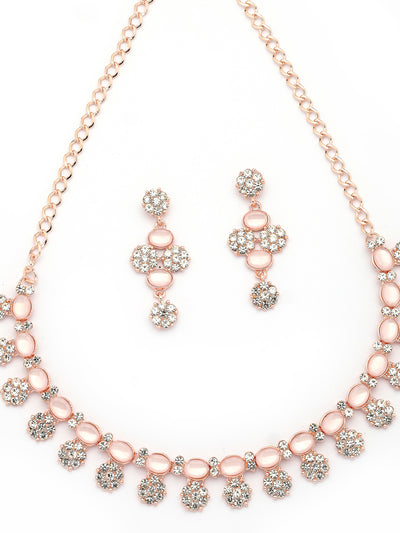 Sukkhi Beautiful Gold Plated Floral Design AD Stones Studded Choker Necklace Set with Drop Earrings Jewellery for Women & Girls|Jewellery for Party, Wedding, and Festive Occasions for Women|NS107486