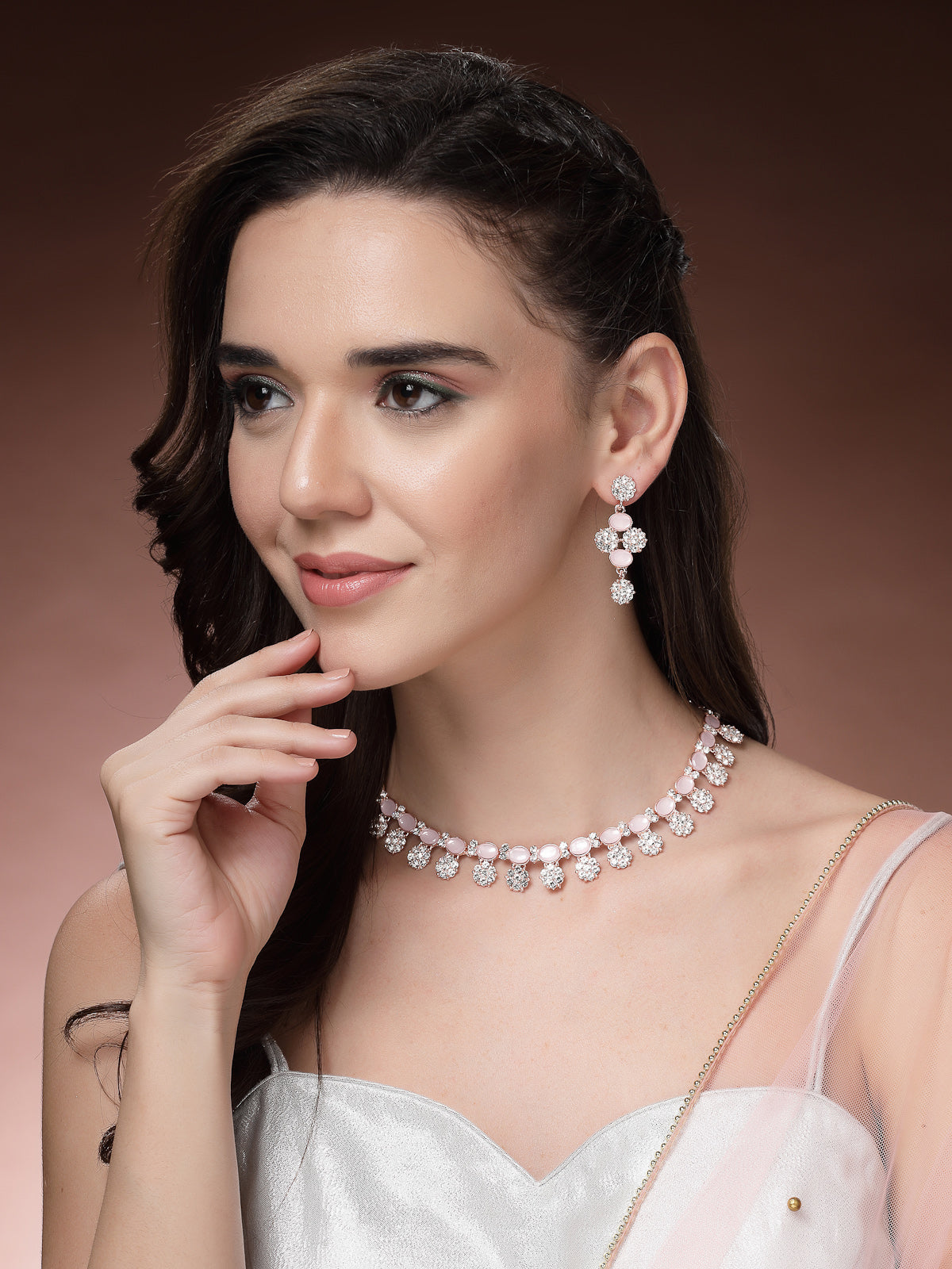 Sukkhi Beautiful Gold Plated Floral Design AD Stones Studded Choker Necklace Set with Drop Earrings Jewellery for Women & Girls|Jewellery for Party, Wedding, and Festive Occasions for Women|NS107486