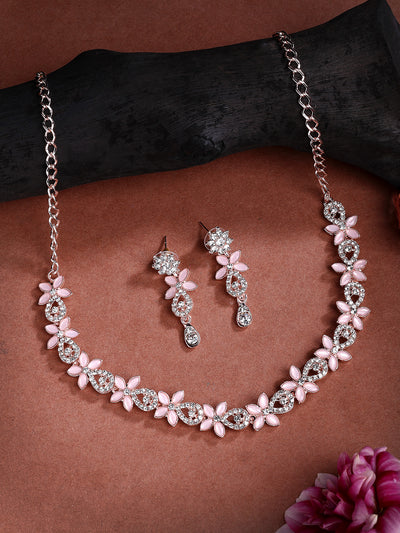 Sukkhi Stylish Flower Design AD Stones Gold Plated Choker Necklace Set with Dangle Earrings Jewellery for Women & Girls|Best Suited for Party, Wedding, and Festive Occasions for Women|NS107487