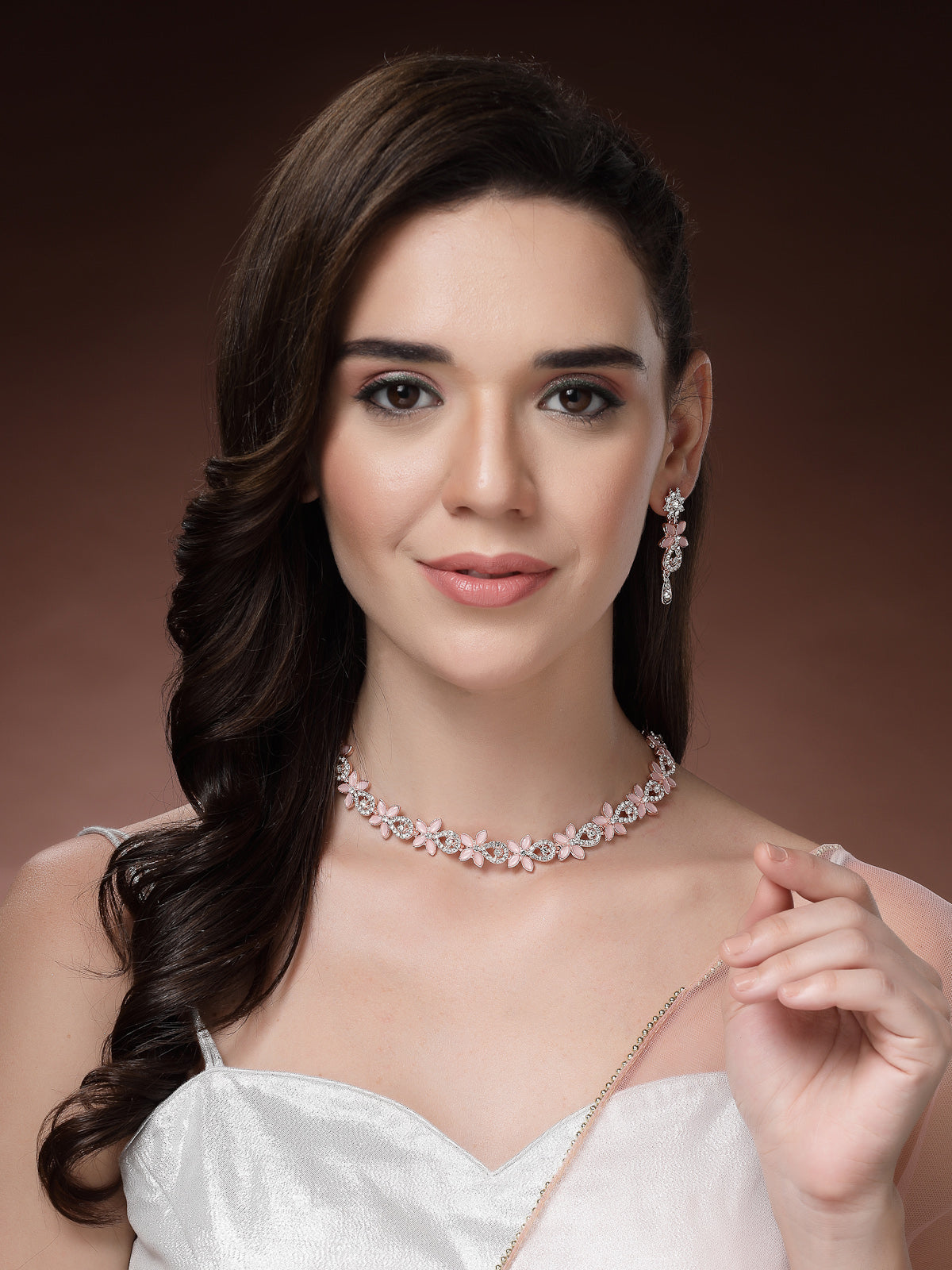 Sukkhi Stylish Flower Design AD Stones Gold Plated Choker Necklace Set with Dangle Earrings Jewellery for Women & Girls|Best Suited for Party, Wedding, and Festive Occasions for Women|NS107487