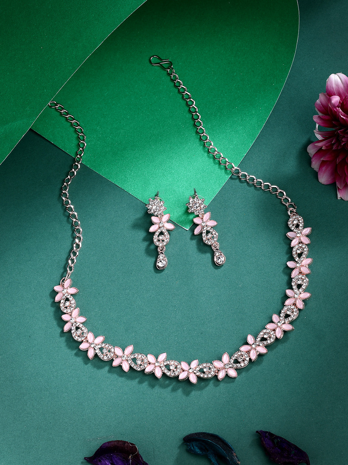 Sukkhi Stylish Flower Design AD Stones Gold Plated Choker Necklace Set with Dangle Earrings Jewellery for Women & Girls|Best Suited for Party, Wedding, and Festive Occasions for Women|NS107487