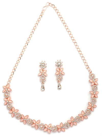 Sukkhi Stylish Flower Design AD Stones Gold Plated Choker Necklace Set with Dangle Earrings Jewellery for Women & Girls|Best Suited for Party, Wedding, and Festive Occasions for Women|NS107487