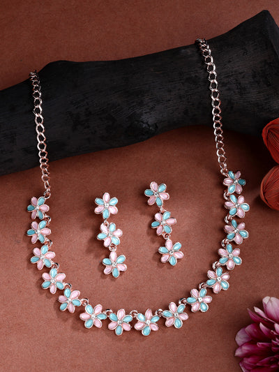 Sukkhi Flawless Stylish Design Gold Plated AD Stones Pink Choker Necklace Set with Dangle Earrings Jewellery for Women & Girls|Jewellery for Party, Wedding, and Festive Occasions for Women|NS107488