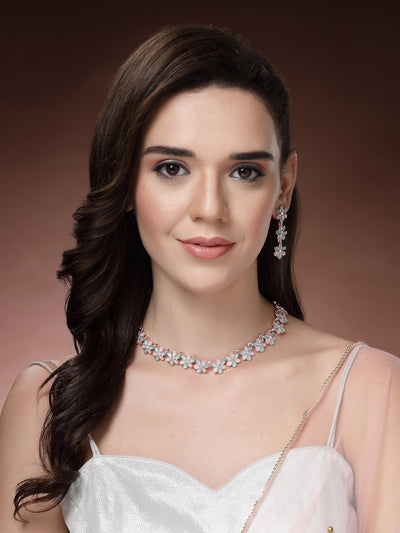 Sukkhi Flawless Stylish Design Gold Plated AD Stones Pink Choker Necklace Set with Dangle Earrings Jewellery for Women & Girls|Jewellery for Party, Wedding, and Festive Occasions for Women|NS107488