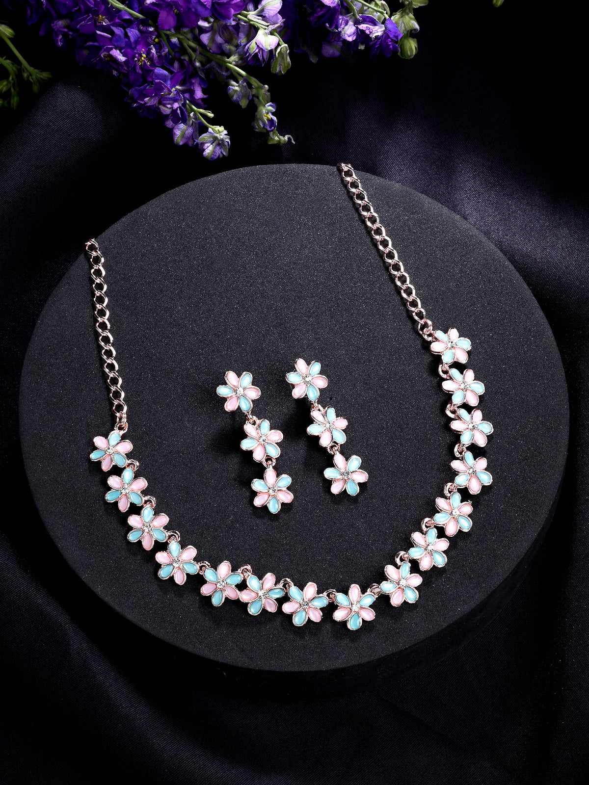 Sukkhi Flawless Stylish Design Gold Plated AD Stones Pink Choker Necklace Set with Dangle Earrings Jewellery for Women & Girls|Jewellery for Party, Wedding, and Festive Occasions for Women|NS107488