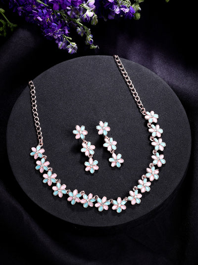 Sukkhi Flawless Stylish Design Gold Plated AD Stones Pink Choker Necklace Set with Dangle Earrings Jewellery for Women & Girls|Jewellery for Party, Wedding, and Festive Occasions for Women|NS107488