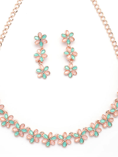 Sukkhi Flawless Stylish Design Gold Plated AD Stones Pink Choker Necklace Set with Dangle Earrings Jewellery for Women & Girls|Jewellery for Party, Wedding, and Festive Occasions for Women|NS107488