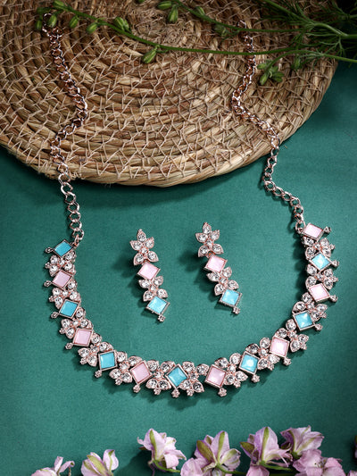 Sukkhi Latest Stylish AD Stones with Gold Plated Choker Necklace Set & Dangle Earrings Jewellery for Women & Girls| Jewellery for Party, Wedding, and Festive Occasions for Women|NS107489