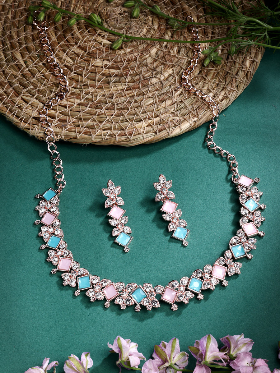 Sukkhi Latest Stylish AD Stones with Gold Plated Choker Necklace Set & Dangle Earrings Jewellery for Women & Girls| Jewellery for Party, Wedding, and Festive Occasions for Women|NS107489