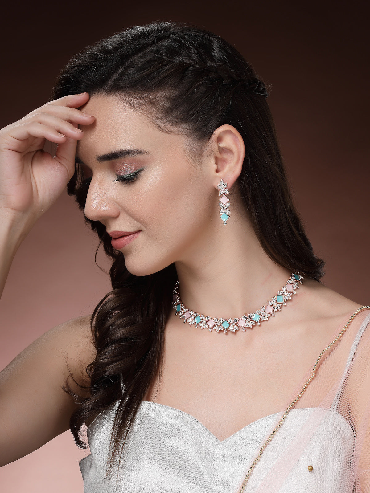 Sukkhi Latest Stylish AD Stones with Gold Plated Choker Necklace Set & Dangle Earrings Jewellery for Women & Girls| Jewellery for Party, Wedding, and Festive Occasions for Women|NS107489