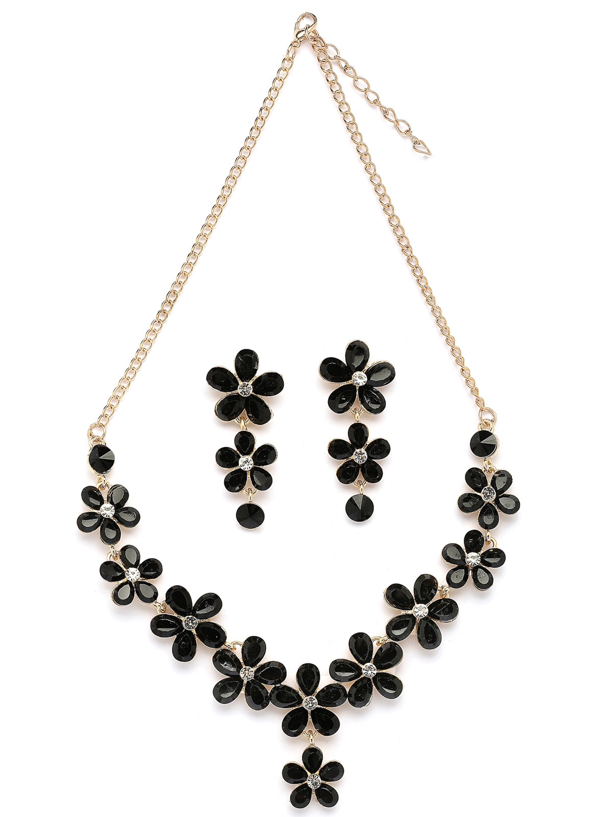 Scintillare By Sukkhi Iconic Floral Design Gold Plated Crystal Choker Necklace with Dangle Drop Earring Jewellery Set for Women & Girls|NS107507