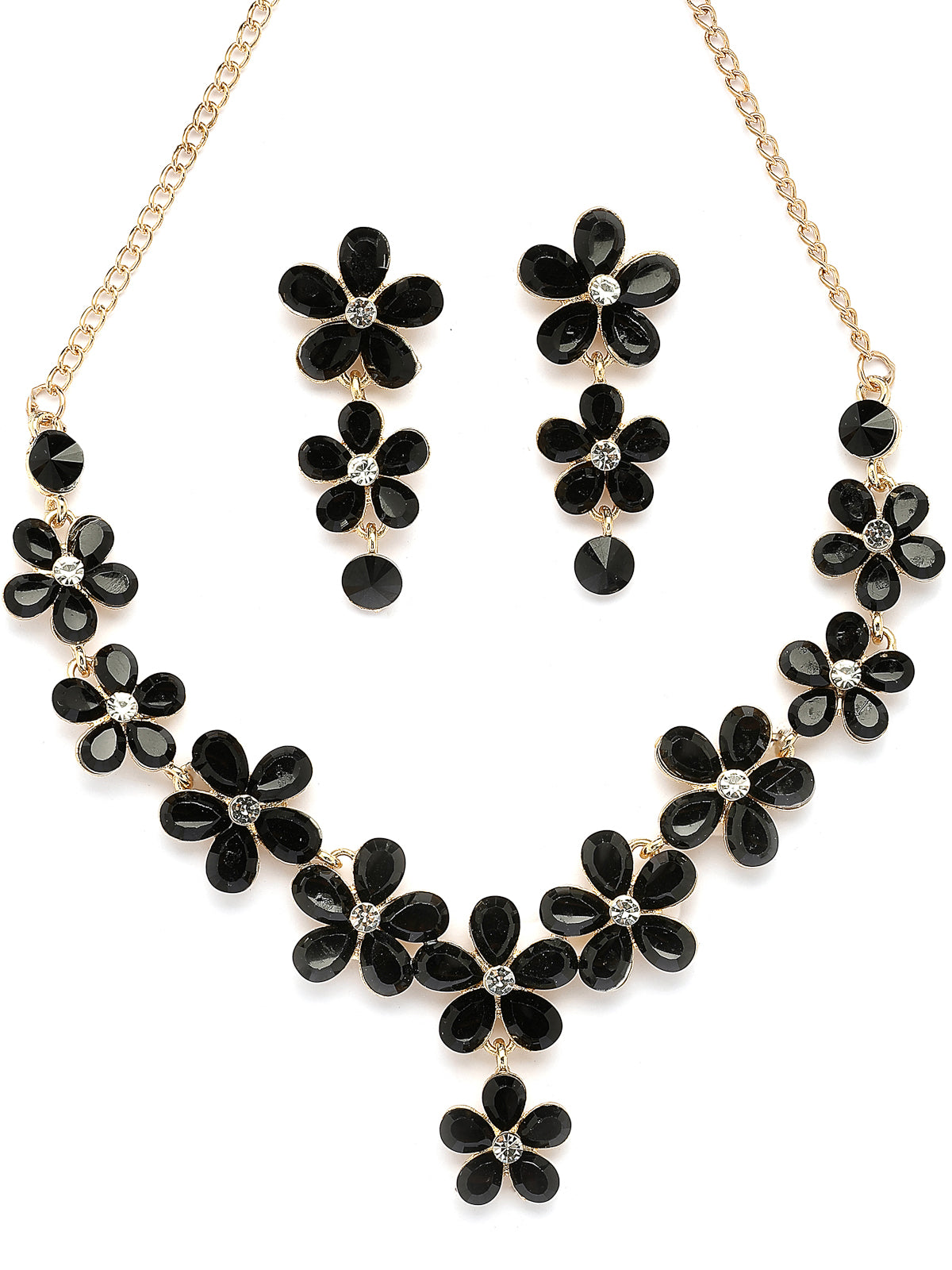 Scintillare By Sukkhi Iconic Floral Design Gold Plated Crystal Choker Necklace with Dangle Drop Earring Jewellery Set for Women & Girls|NS107507