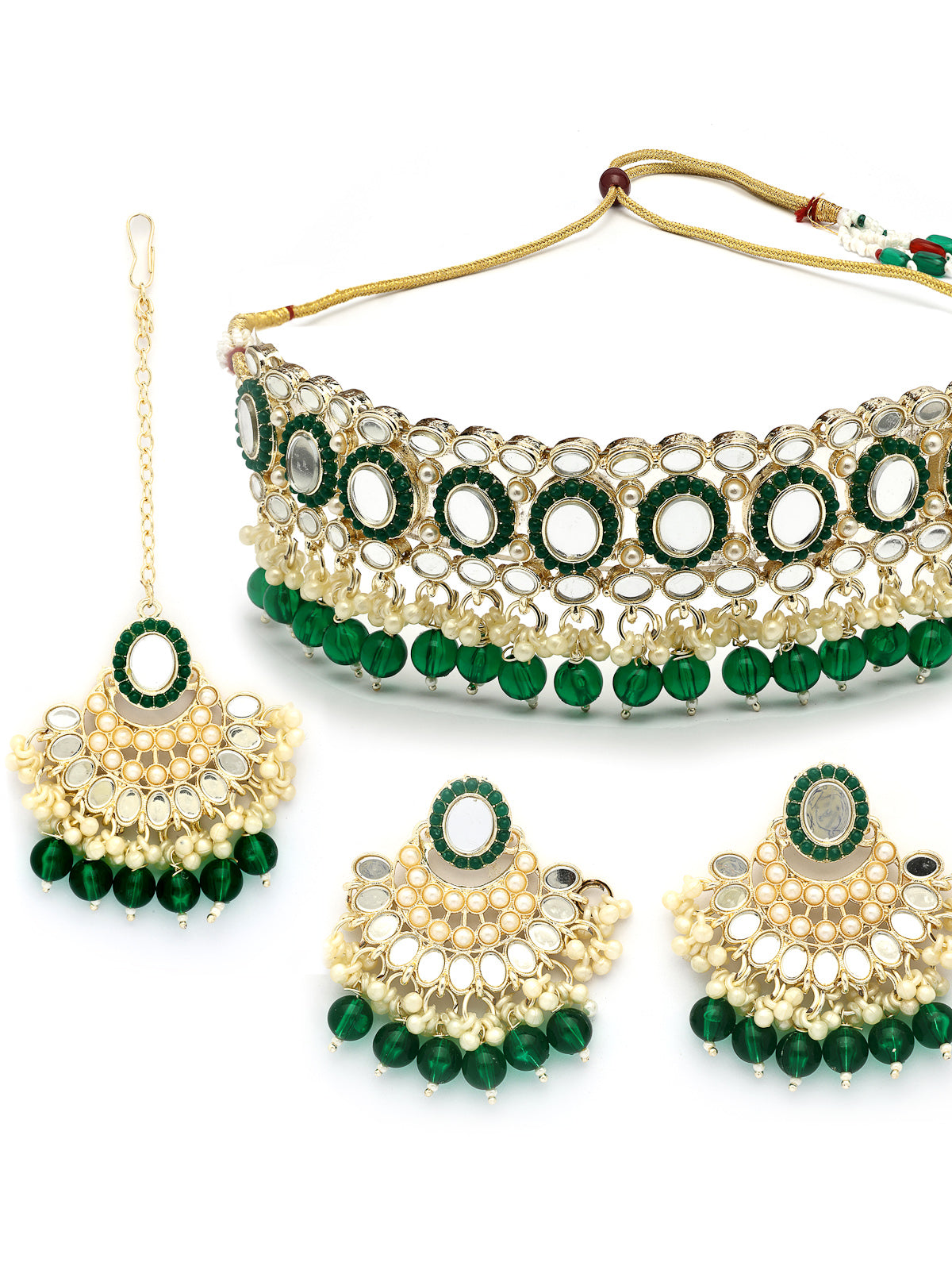 Sukkhi Classy Gold Plated with AD Beads Choker Necklace Set Earring and Maangtikka Jewellery Set for Women|NS107519