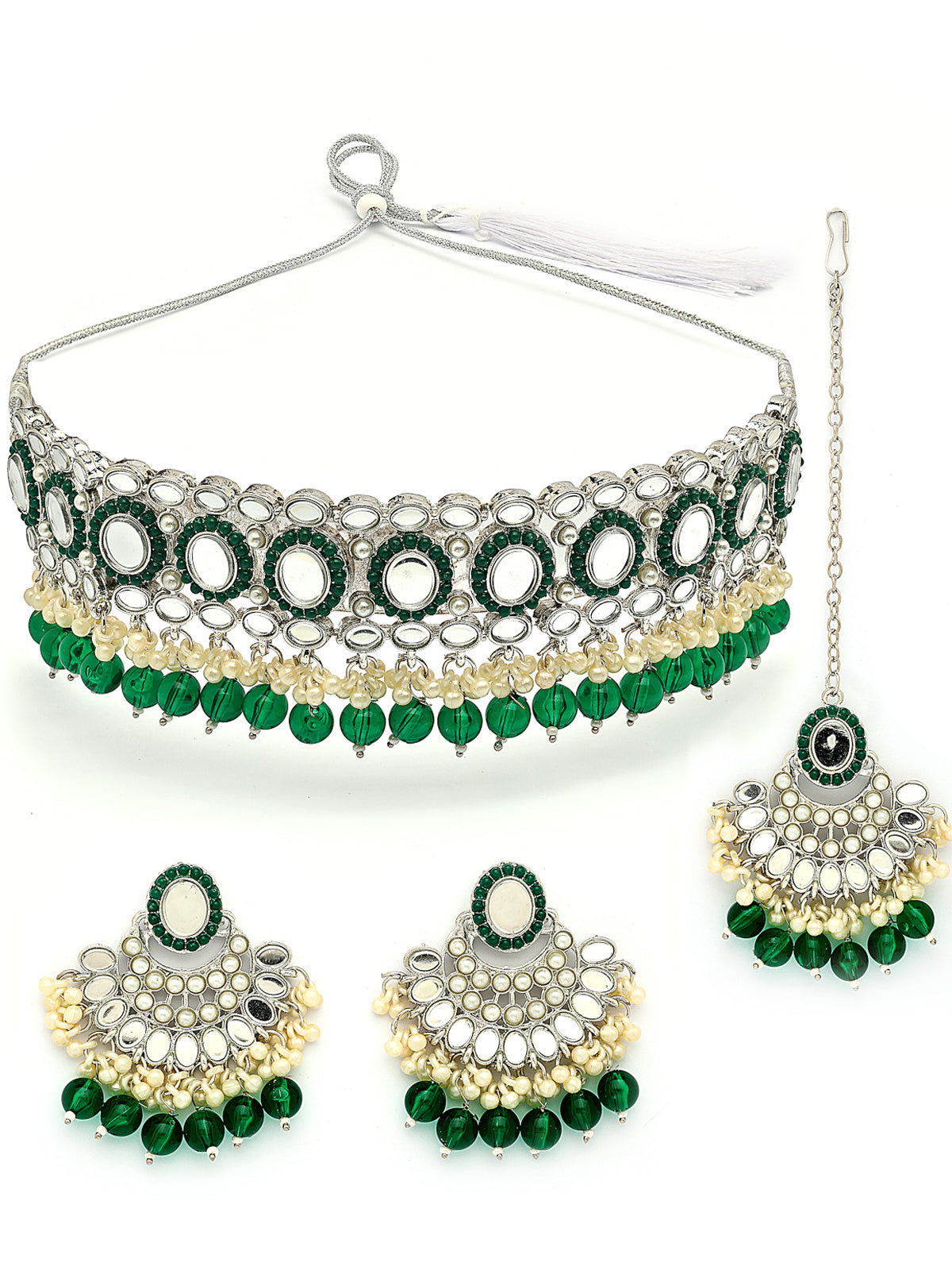 Sukkhi Trendy Rhodium Plated with AD Beads Choker Necklace Set Earring and Maangtikka Jewellery Set for Women|NS107520