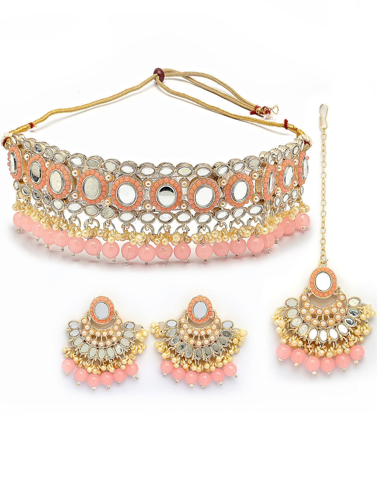 Sukkhi Pretty Gold Plated with AD Beads Choker Necklace Set Earring and Maangtikka Jewellery Set for Women|NS107523