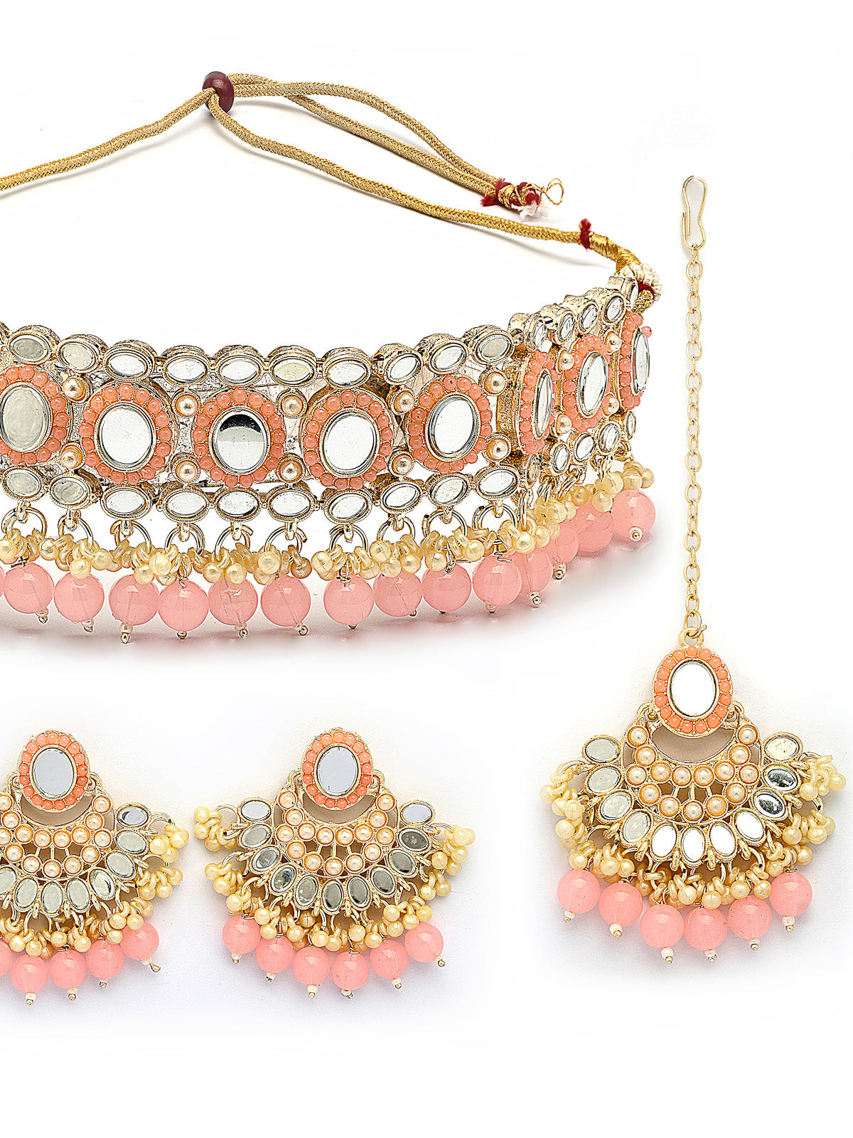 Sukkhi Pretty Gold Plated with AD Beads Choker Necklace Set Earring and Maangtikka Jewellery Set for Women|NS107523