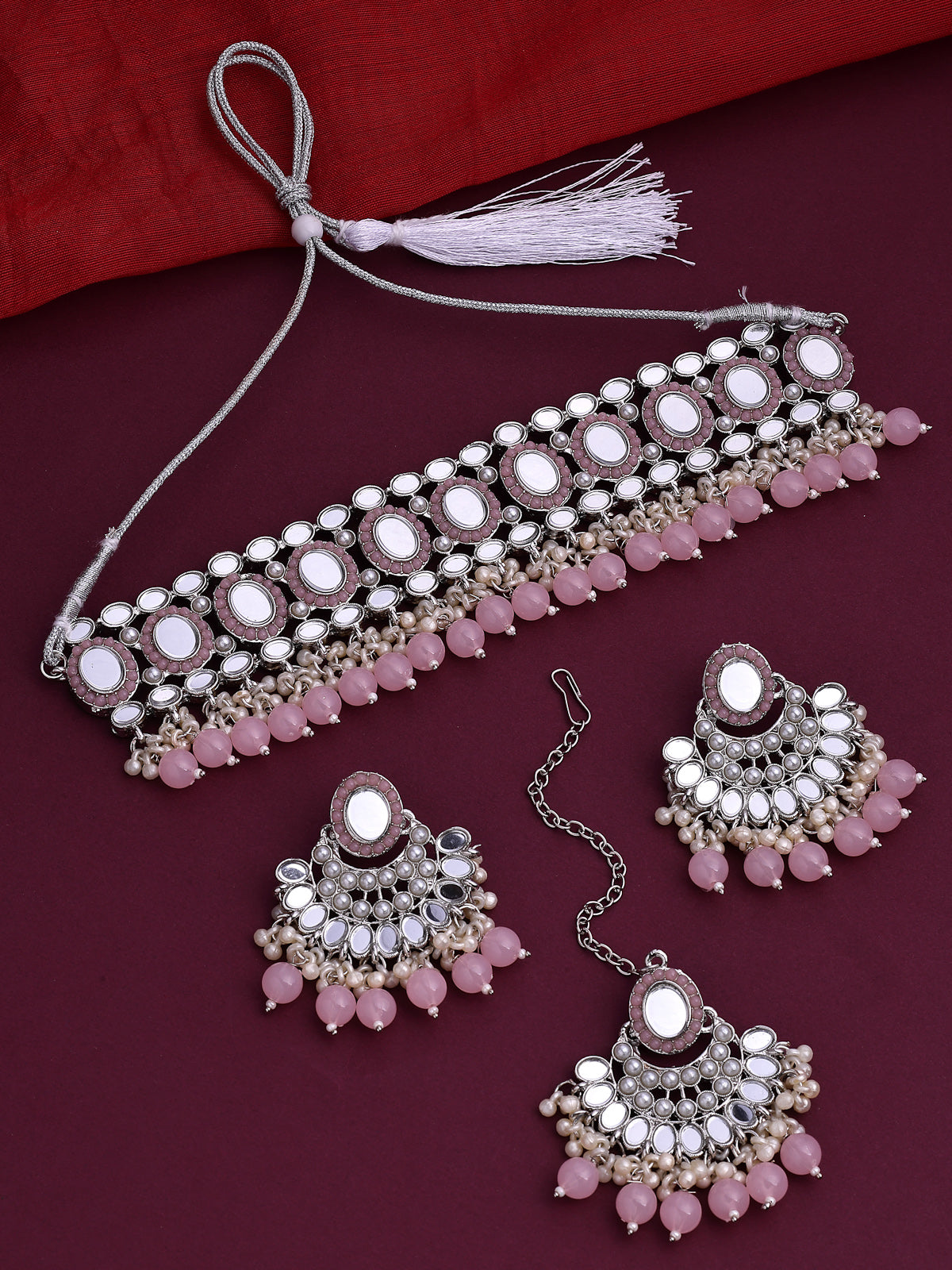 Sukkhi Unique Rhodium Plated with AD Beads Choker Necklace Set Earring and Maangtikka Jewellery Set for Women|NS107524