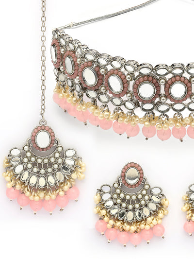 Sukkhi Unique Rhodium Plated with AD Beads Choker Necklace Set Earring and Maangtikka Jewellery Set for Women|NS107524