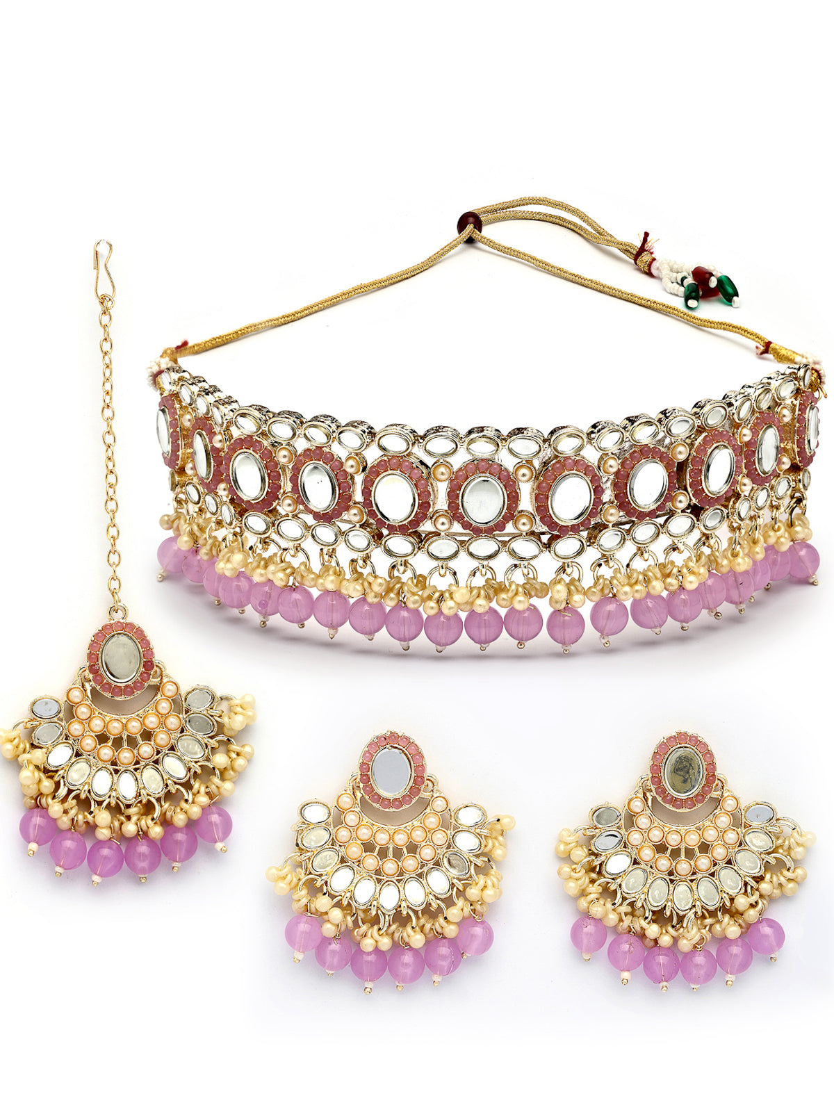 Sukkhi Classic Gold Plated with AD Beads Choker Necklace Set Earring and Maangtikka Jewellery Set for Women|NS107525