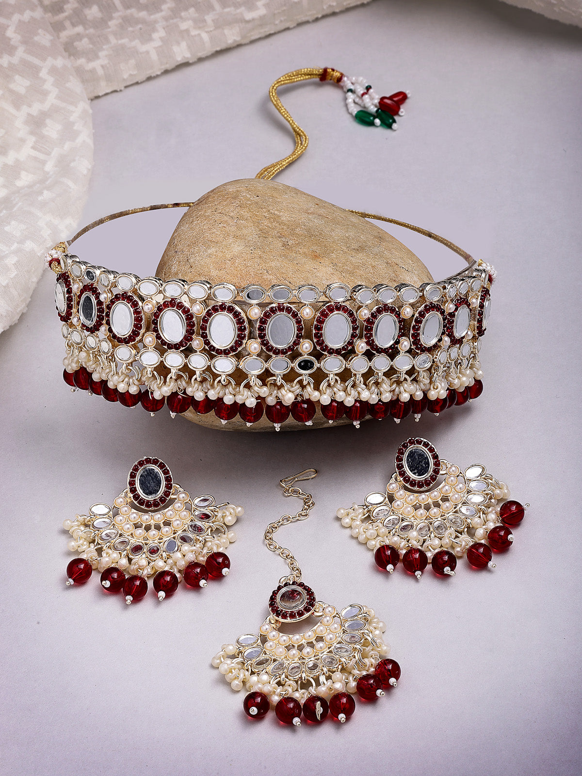 Sukkhi Creative Gold Plated with AD Beads Choker Necklace Set Earring and Maangtikka Jewellery Set for Women|NS107526