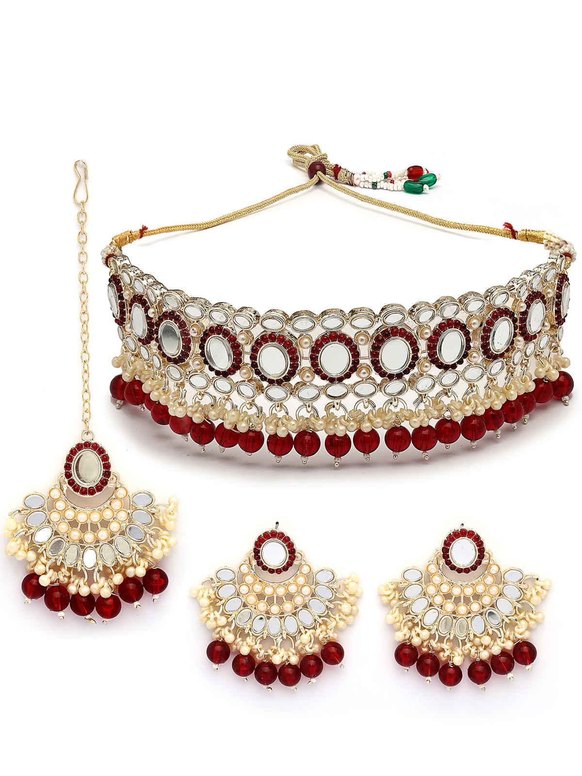 Sukkhi Creative Gold Plated with AD Beads Choker Necklace Set Earring and Maangtikka Jewellery Set for Women|NS107526