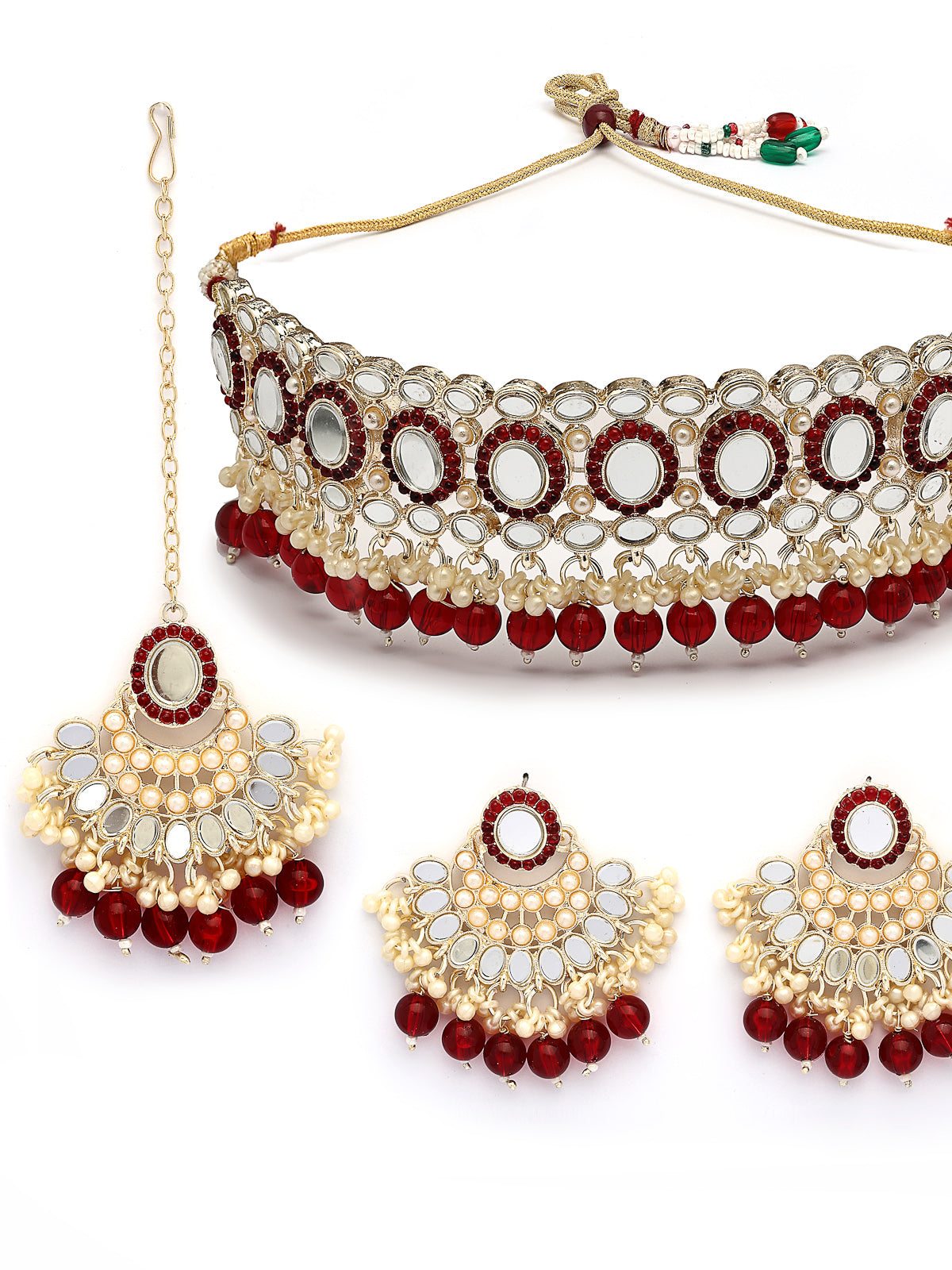 Sukkhi Creative Gold Plated with AD Beads Choker Necklace Set Earring and Maangtikka Jewellery Set for Women|NS107526
