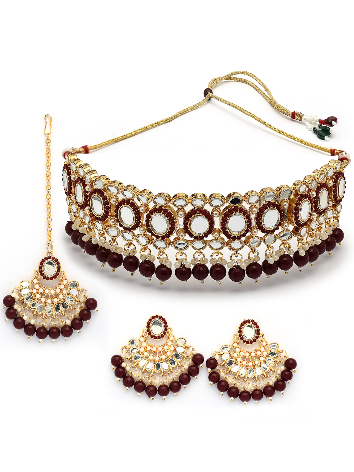 Sukkhi Stylish Gold Plated with AD Beads Choker Necklace Set Earring and Maangtikka Jewellery Set for Women|NS107527