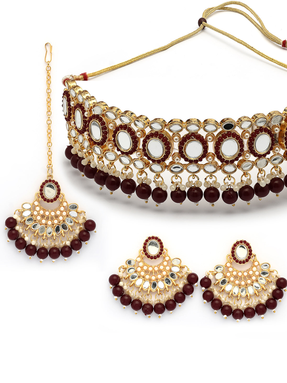 Sukkhi Stylish Gold Plated with AD Beads Choker Necklace Set Earring and Maangtikka Jewellery Set for Women|NS107527