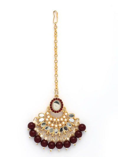 Sukkhi Stylish Gold Plated with AD Beads Choker Necklace Set Earring and Maangtikka Jewellery Set for Women|NS107527