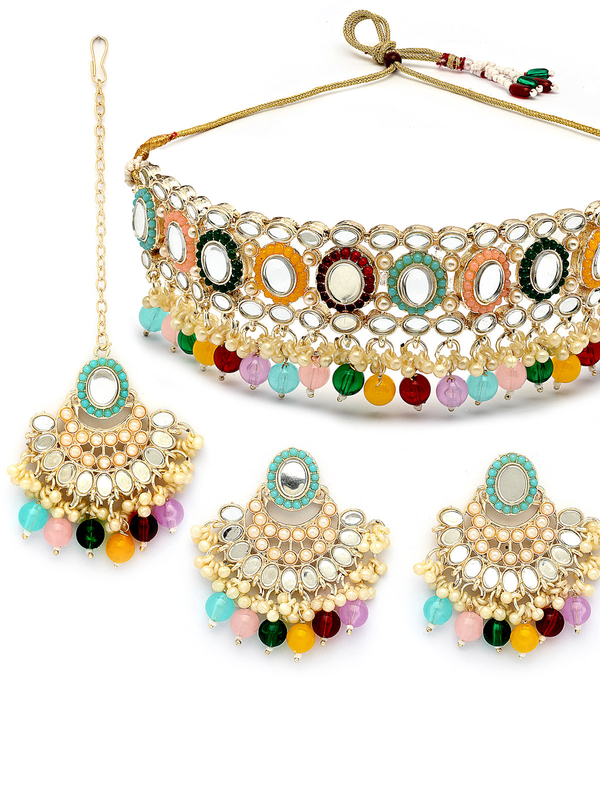 Sukkhi Excellent Gold Plated with AD Beads Choker Necklace Set Earring and Maangtikka Jewellery Set for Women|NS107528