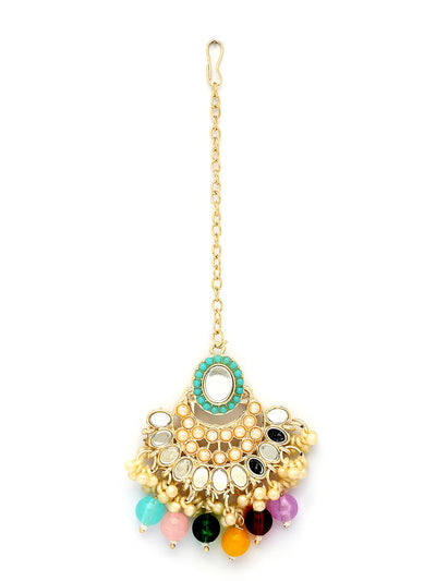 Sukkhi Excellent Gold Plated with AD Beads Choker Necklace Set Earring and Maangtikka Jewellery Set for Women|NS107528