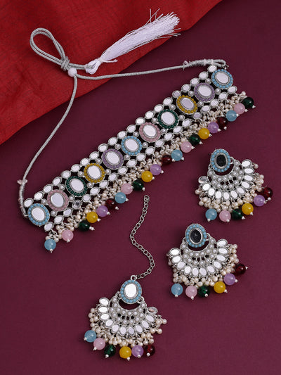 Sukkhi Fashion-Forward Gold Plated with AD Beads Choker Necklace Set Earring and Maangtikka Jewellery Set for Women|NS107529