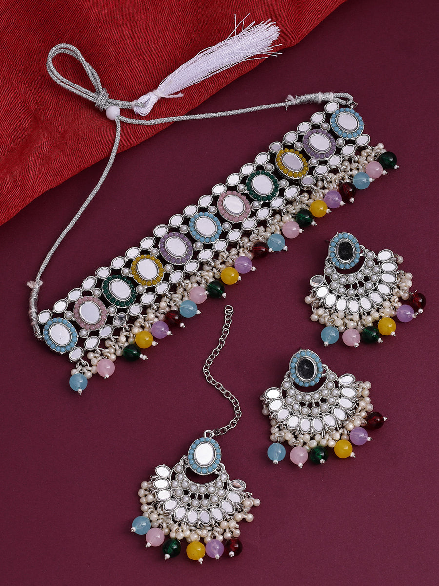 Sukkhi Fashion-Forward Gold Plated with AD Beads Choker Necklace Set Earring and Maangtikka Jewellery Set for Women|NS107529