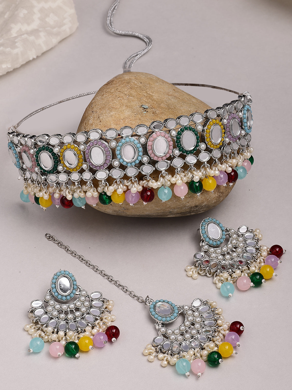 Sukkhi Fashion-Forward Gold Plated with AD Beads Choker Necklace Set Earring and Maangtikka Jewellery Set for Women|NS107529