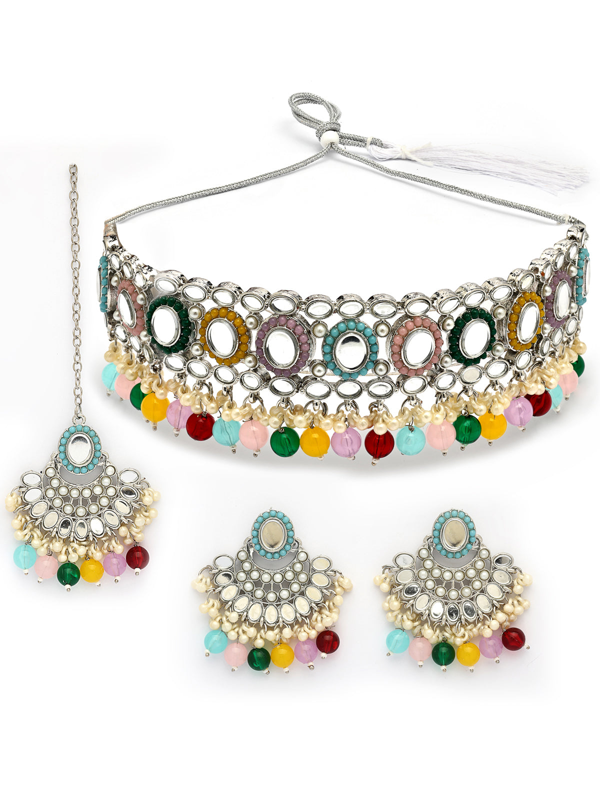 Sukkhi Fashion-Forward Gold Plated with AD Beads Choker Necklace Set Earring and Maangtikka Jewellery Set for Women|NS107529